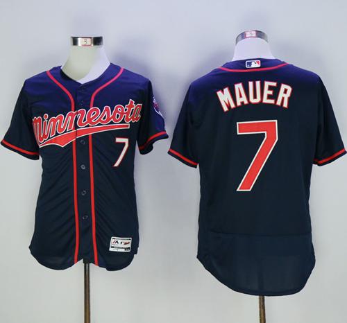 Twins #7 Joe Mauer Navy Blue Flexbase Authentic Collection Stitched MLB Jersey